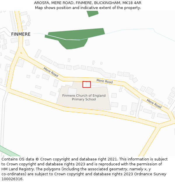 AROSFA, MERE ROAD, FINMERE, BUCKINGHAM, MK18 4AR: Location map and indicative extent of plot