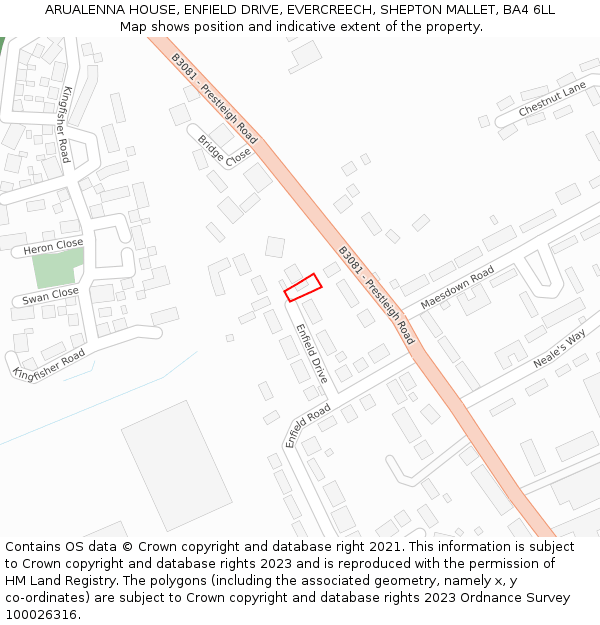 ARUALENNA HOUSE, ENFIELD DRIVE, EVERCREECH, SHEPTON MALLET, BA4 6LL: Location map and indicative extent of plot