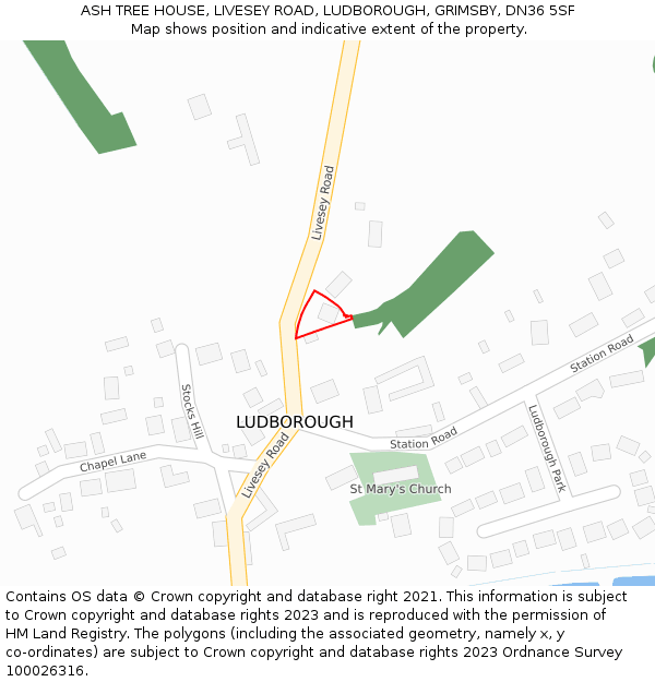 ASH TREE HOUSE, LIVESEY ROAD, LUDBOROUGH, GRIMSBY, DN36 5SF: Location map and indicative extent of plot