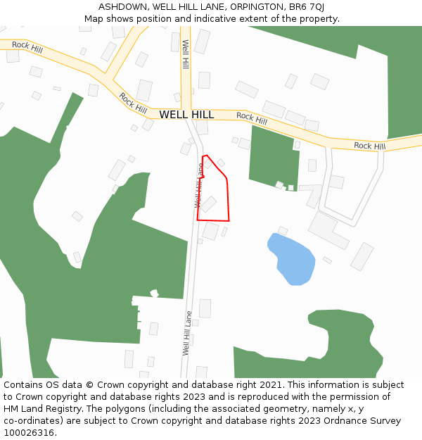 ASHDOWN, WELL HILL LANE, ORPINGTON, BR6 7QJ: Location map and indicative extent of plot