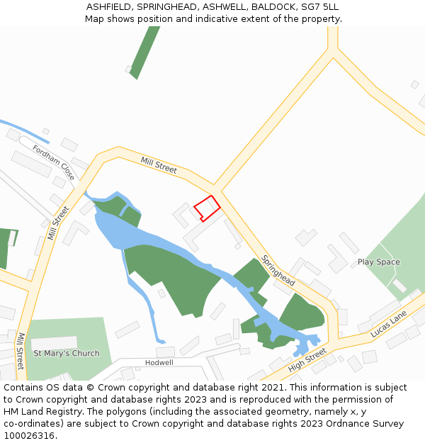 ASHFIELD, SPRINGHEAD, ASHWELL, BALDOCK, SG7 5LL: Location map and indicative extent of plot