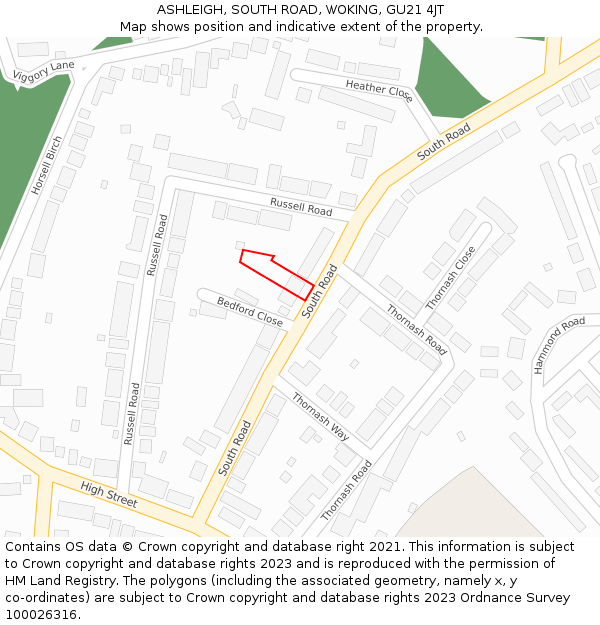 ASHLEIGH, SOUTH ROAD, WOKING, GU21 4JT: Location map and indicative extent of plot