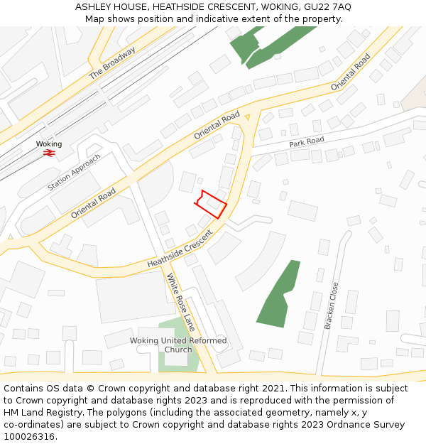 ASHLEY HOUSE, HEATHSIDE CRESCENT, WOKING, GU22 7AQ: Location map and indicative extent of plot