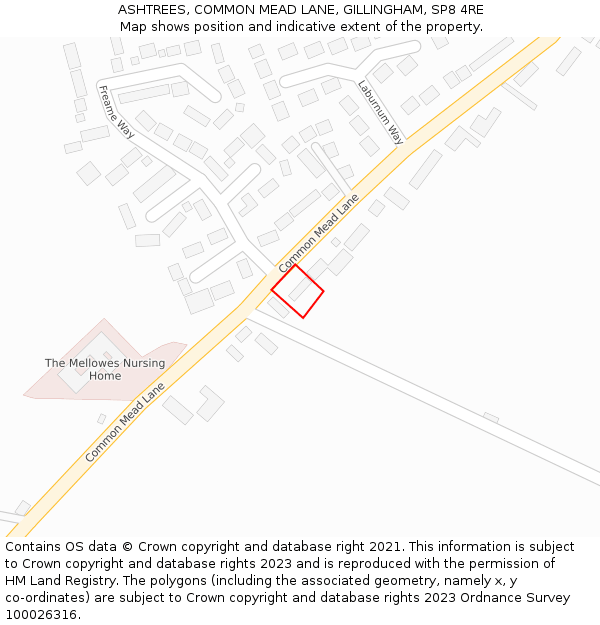 ASHTREES, COMMON MEAD LANE, GILLINGHAM, SP8 4RE: Location map and indicative extent of plot