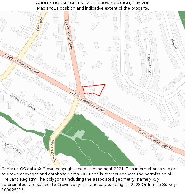 AUDLEY HOUSE, GREEN LANE, CROWBOROUGH, TN6 2DF: Location map and indicative extent of plot