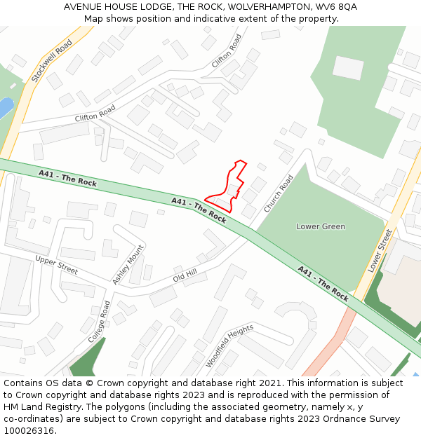 AVENUE HOUSE LODGE, THE ROCK, WOLVERHAMPTON, WV6 8QA: Location map and indicative extent of plot
