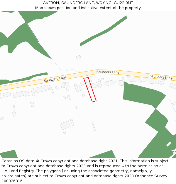 AVERON, SAUNDERS LANE, WOKING, GU22 0NT: Location map and indicative extent of plot