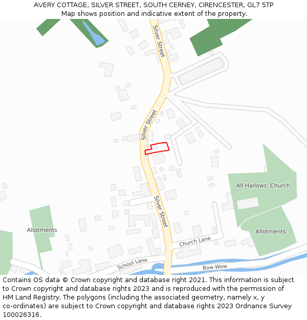 AVERY COTTAGE, SILVER STREET, SOUTH CERNEY, CIRENCESTER, GL7 5TP: Location map and indicative extent of plot