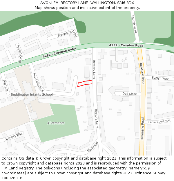 AVONLEA, RECTORY LANE, WALLINGTON, SM6 8DX: Location map and indicative extent of plot