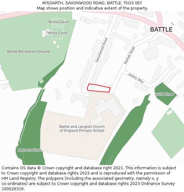 AYSGARTH, SAXONWOOD ROAD, BATTLE, TN33 0EY: Location map and indicative extent of plot