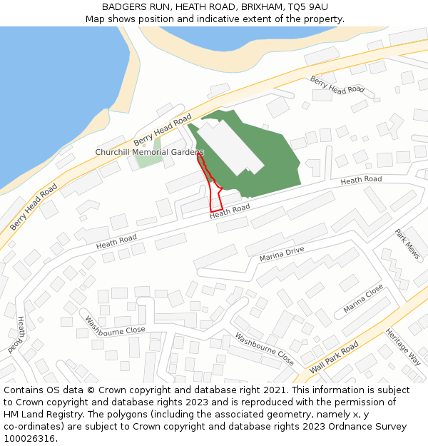 BADGERS RUN, HEATH ROAD, BRIXHAM, TQ5 9AU: Location map and indicative extent of plot