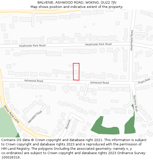 BALVENIE, ASHWOOD ROAD, WOKING, GU22 7JN: Location map and indicative extent of plot