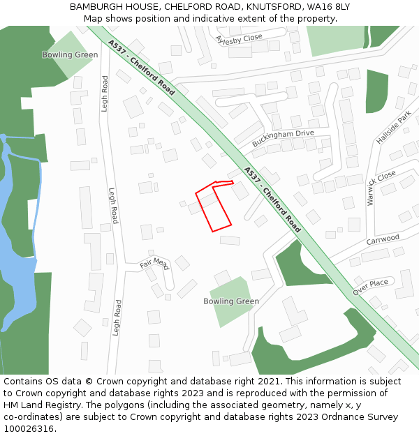 BAMBURGH HOUSE, CHELFORD ROAD, KNUTSFORD, WA16 8LY: Location map and indicative extent of plot