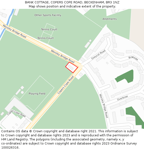 BANK COTTAGE, COPERS COPE ROAD, BECKENHAM, BR3 1NZ: Location map and indicative extent of plot