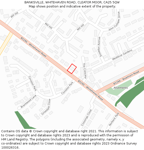 BANKSVILLE, WHITEHAVEN ROAD, CLEATOR MOOR, CA25 5QW: Location map and indicative extent of plot