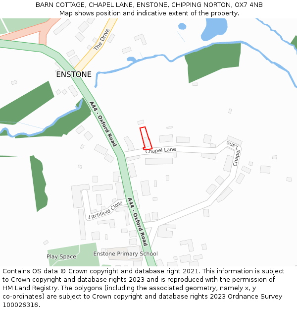 BARN COTTAGE, CHAPEL LANE, ENSTONE, CHIPPING NORTON, OX7 4NB: Location map and indicative extent of plot