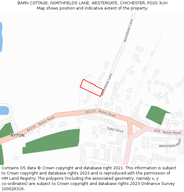 BARN COTTAGE, NORTHFIELDS LANE, WESTERGATE, CHICHESTER, PO20 3UH: Location map and indicative extent of plot