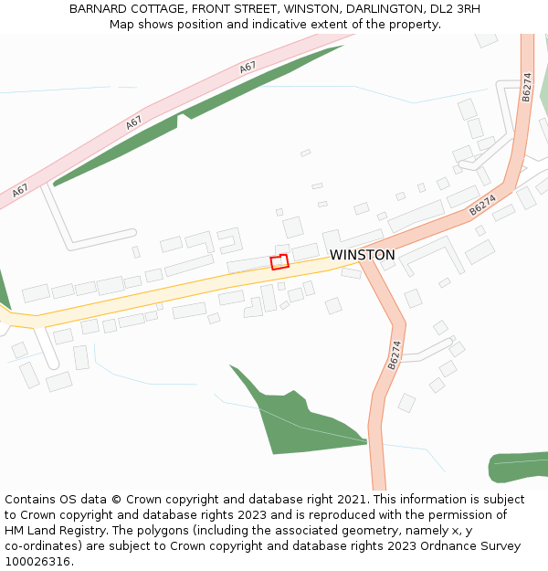 BARNARD COTTAGE, FRONT STREET, WINSTON, DARLINGTON, DL2 3RH: Location map and indicative extent of plot