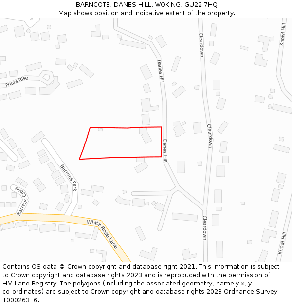 BARNCOTE, DANES HILL, WOKING, GU22 7HQ: Location map and indicative extent of plot