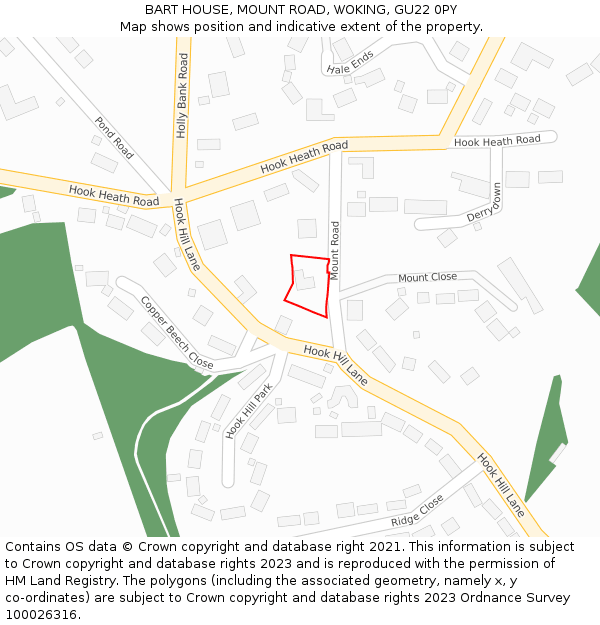 BART HOUSE, MOUNT ROAD, WOKING, GU22 0PY: Location map and indicative extent of plot