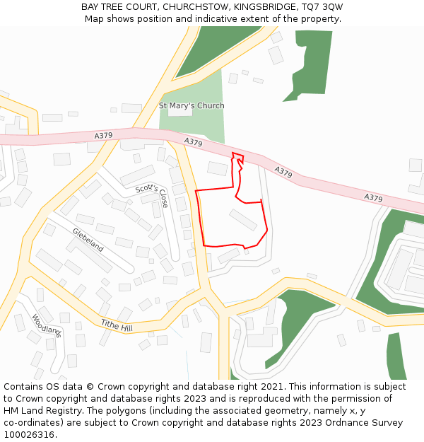 BAY TREE COURT, CHURCHSTOW, KINGSBRIDGE, TQ7 3QW: Location map and indicative extent of plot