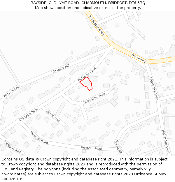 BAYSIDE, OLD LYME ROAD, CHARMOUTH, BRIDPORT, DT6 6BQ: Location map and indicative extent of plot