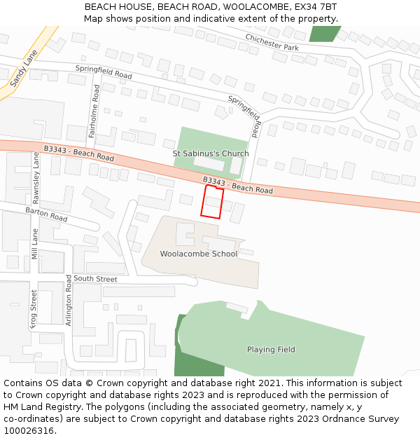 BEACH HOUSE, BEACH ROAD, WOOLACOMBE, EX34 7BT: Location map and indicative extent of plot