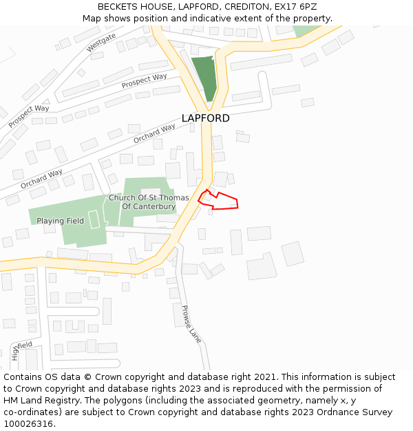 BECKETS HOUSE, LAPFORD, CREDITON, EX17 6PZ: Location map and indicative extent of plot