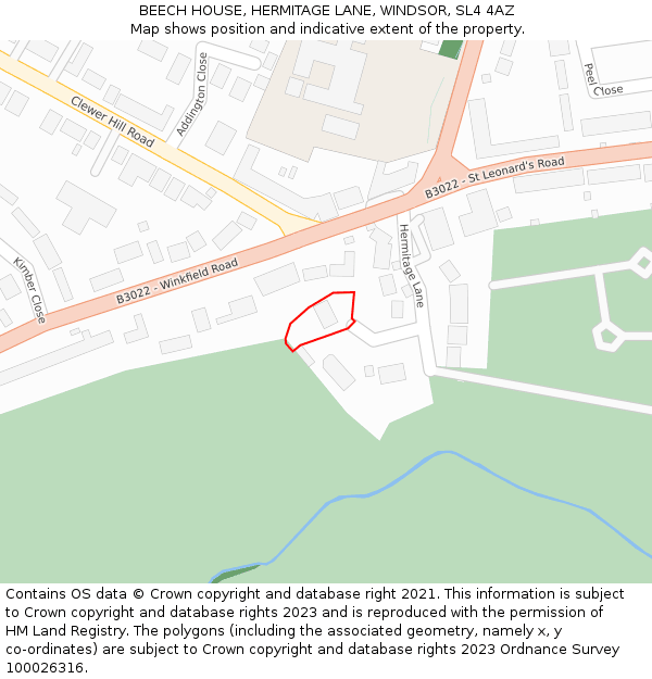 BEECH HOUSE, HERMITAGE LANE, WINDSOR, SL4 4AZ: Location map and indicative extent of plot
