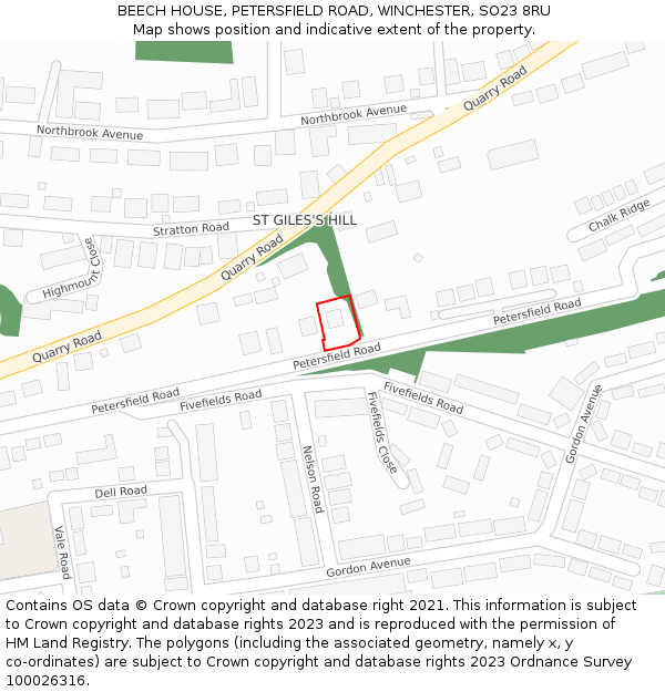 BEECH HOUSE, PETERSFIELD ROAD, WINCHESTER, SO23 8RU: Location map and indicative extent of plot