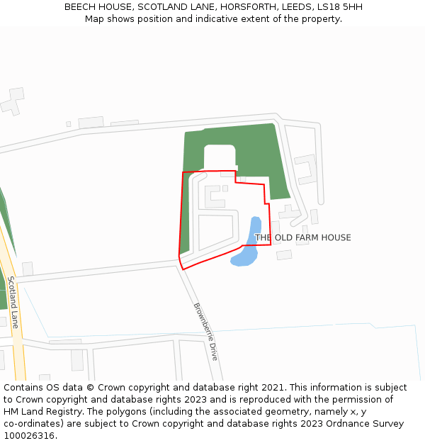 BEECH HOUSE, SCOTLAND LANE, HORSFORTH, LEEDS, LS18 5HH: Location map and indicative extent of plot