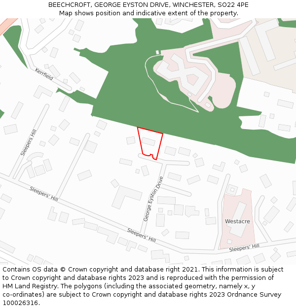 BEECHCROFT, GEORGE EYSTON DRIVE, WINCHESTER, SO22 4PE: Location map and indicative extent of plot