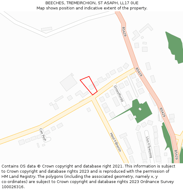 BEECHES, TREMEIRCHION, ST ASAPH, LL17 0UE: Location map and indicative extent of plot