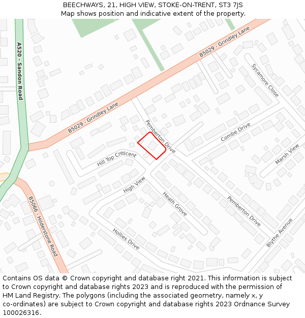 BEECHWAYS, 21, HIGH VIEW, STOKE-ON-TRENT, ST3 7JS: Location map and indicative extent of plot