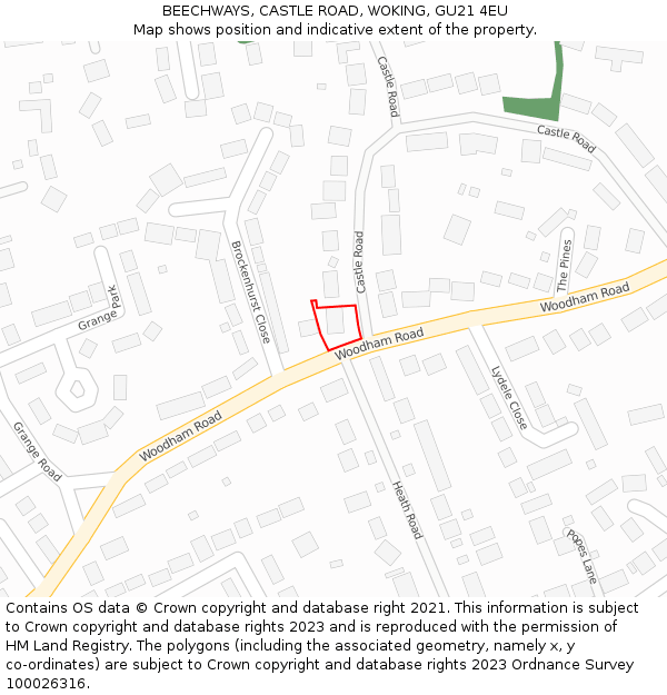 BEECHWAYS, CASTLE ROAD, WOKING, GU21 4EU: Location map and indicative extent of plot