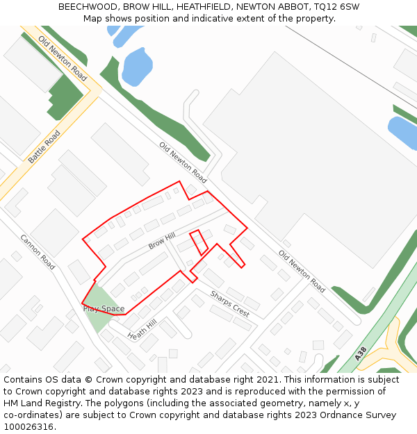 BEECHWOOD, BROW HILL, HEATHFIELD, NEWTON ABBOT, TQ12 6SW: Location map and indicative extent of plot