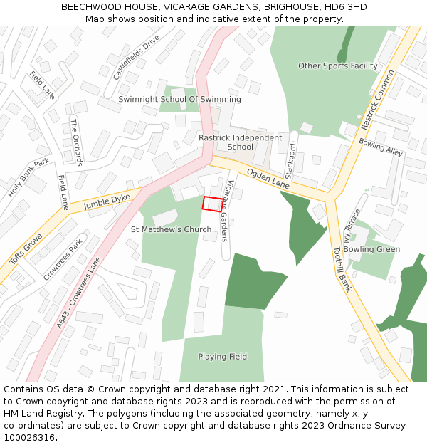 BEECHWOOD HOUSE, VICARAGE GARDENS, BRIGHOUSE, HD6 3HD: Location map and indicative extent of plot