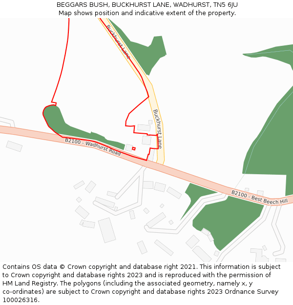 BEGGARS BUSH, BUCKHURST LANE, WADHURST, TN5 6JU: Location map and indicative extent of plot