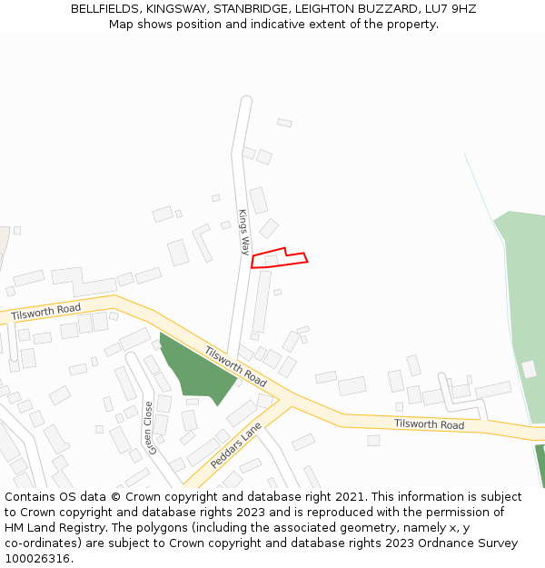 BELLFIELDS, KINGSWAY, STANBRIDGE, LEIGHTON BUZZARD, LU7 9HZ: Location map and indicative extent of plot