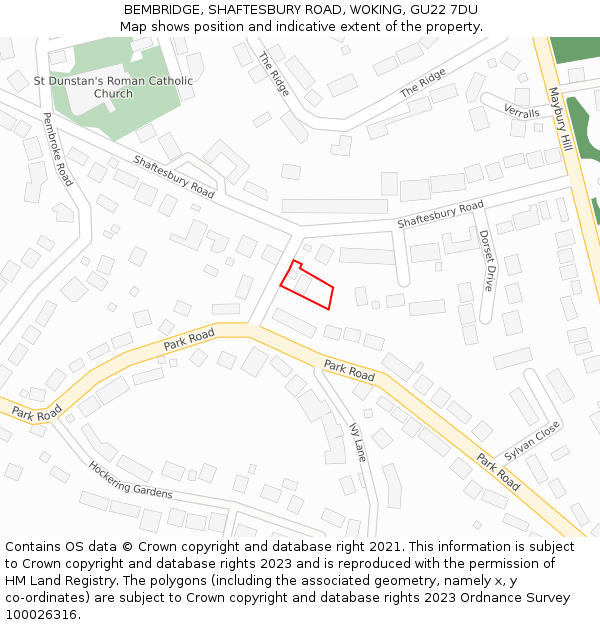 BEMBRIDGE, SHAFTESBURY ROAD, WOKING, GU22 7DU: Location map and indicative extent of plot