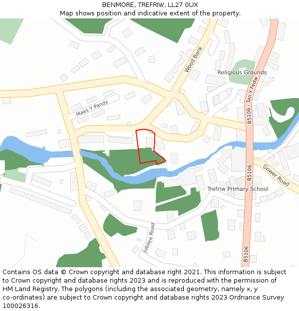 BENMORE, TREFRIW, LL27 0UX: Location map and indicative extent of plot