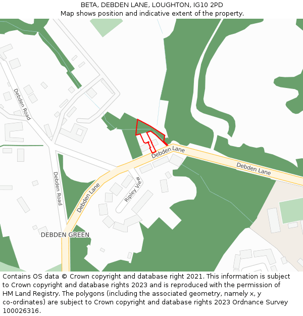 BETA, DEBDEN LANE, LOUGHTON, IG10 2PD: Location map and indicative extent of plot