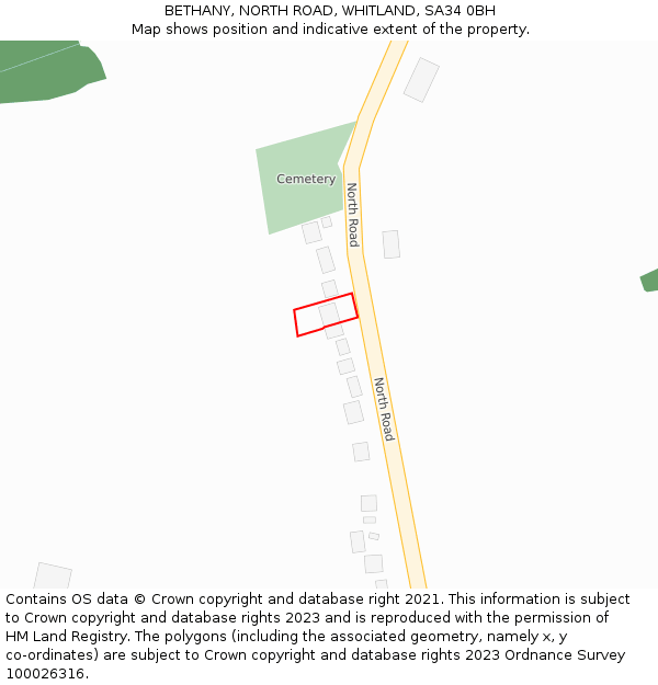 BETHANY, NORTH ROAD, WHITLAND, SA34 0BH: Location map and indicative extent of plot