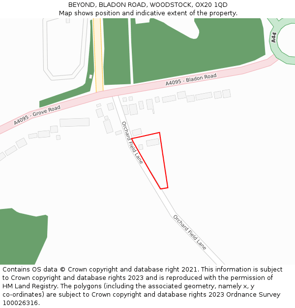 BEYOND, BLADON ROAD, WOODSTOCK, OX20 1QD: Location map and indicative extent of plot