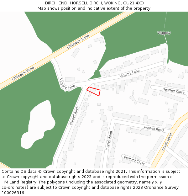 BIRCH END, HORSELL BIRCH, WOKING, GU21 4XD: Location map and indicative extent of plot