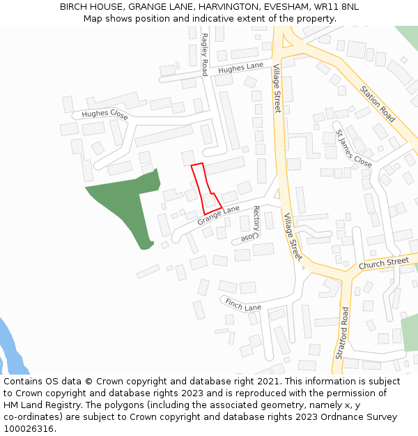 BIRCH HOUSE, GRANGE LANE, HARVINGTON, EVESHAM, WR11 8NL: Location map and indicative extent of plot