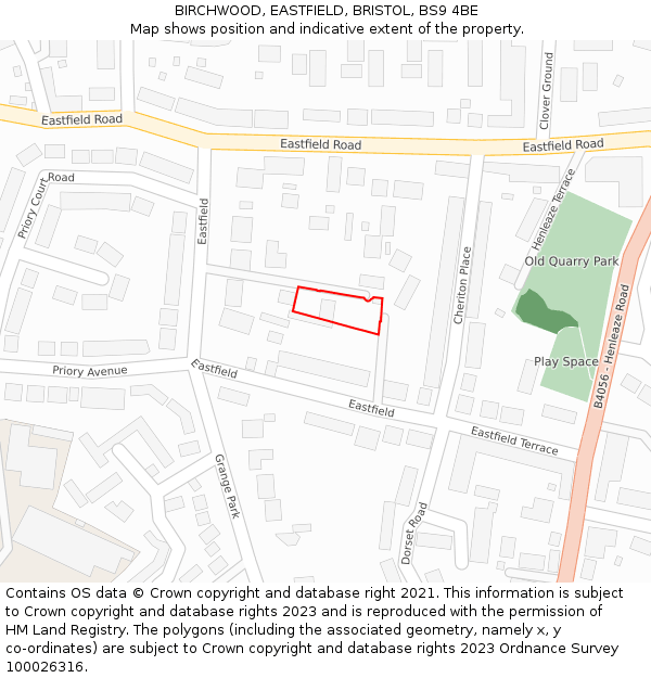 BIRCHWOOD, EASTFIELD, BRISTOL, BS9 4BE: Location map and indicative extent of plot