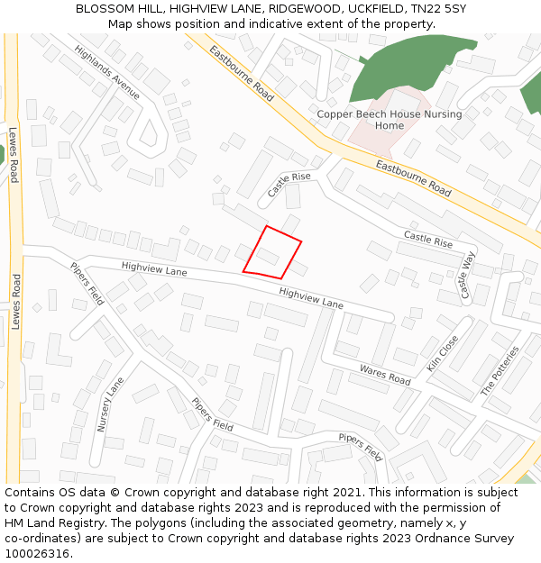 BLOSSOM HILL, HIGHVIEW LANE, RIDGEWOOD, UCKFIELD, TN22 5SY: Location map and indicative extent of plot