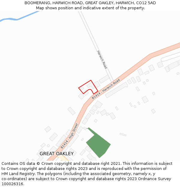 BOOMERANG, HARWICH ROAD, GREAT OAKLEY, HARWICH, CO12 5AD: Location map and indicative extent of plot