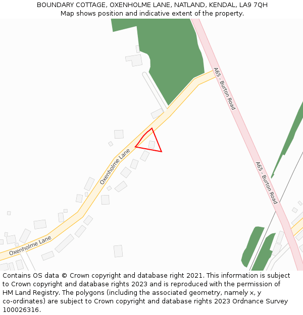BOUNDARY COTTAGE, OXENHOLME LANE, NATLAND, KENDAL, LA9 7QH: Location map and indicative extent of plot